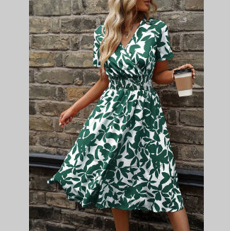 Women's Loose  Pleated Print Dress Women's Loose Pleated Print Dress AliExpress Green A L 