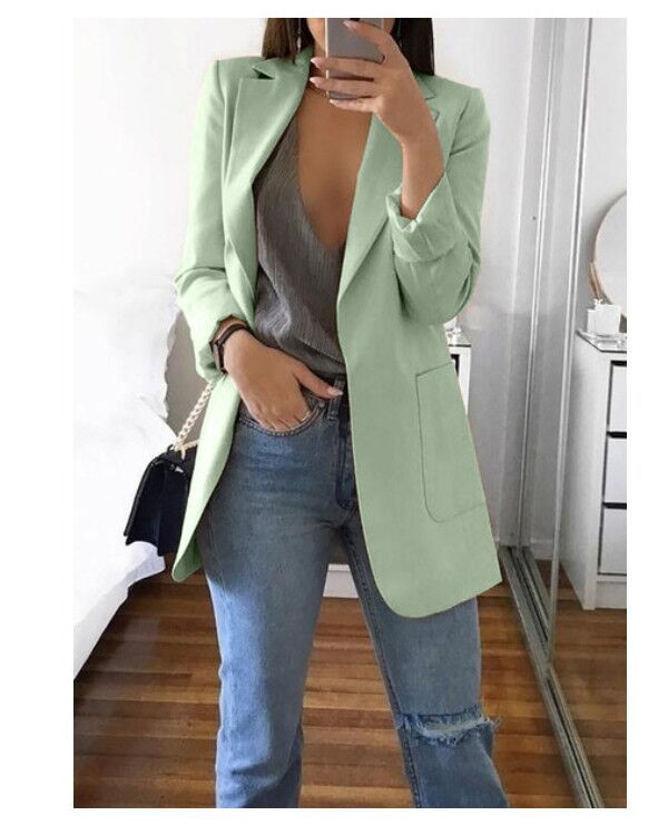 Fashionable Lapel Cardigan Suit Jacket Fashionable Lapel Cardigan Suit Jacket AliExpress Pea green 2XL 