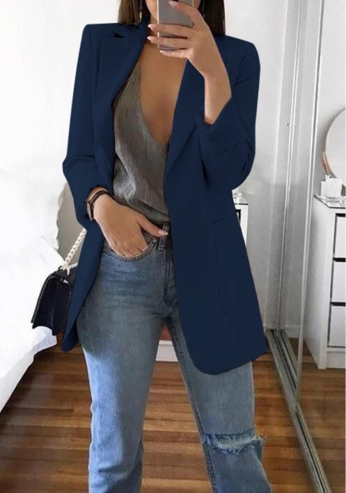 Fashionable Lapel Cardigan Suit Jacket Fashionable Lapel Cardigan Suit Jacket AliExpress Dark Blue 2XL 