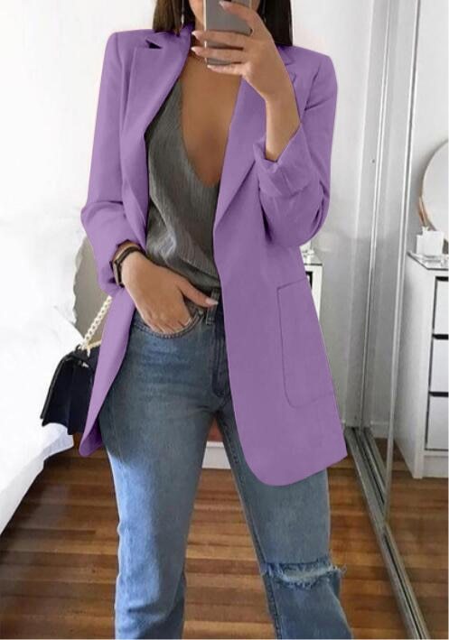 Fashionable Lapel Cardigan Suit Jacket Fashionable Lapel Cardigan Suit Jacket AliExpress Purple 2XL 