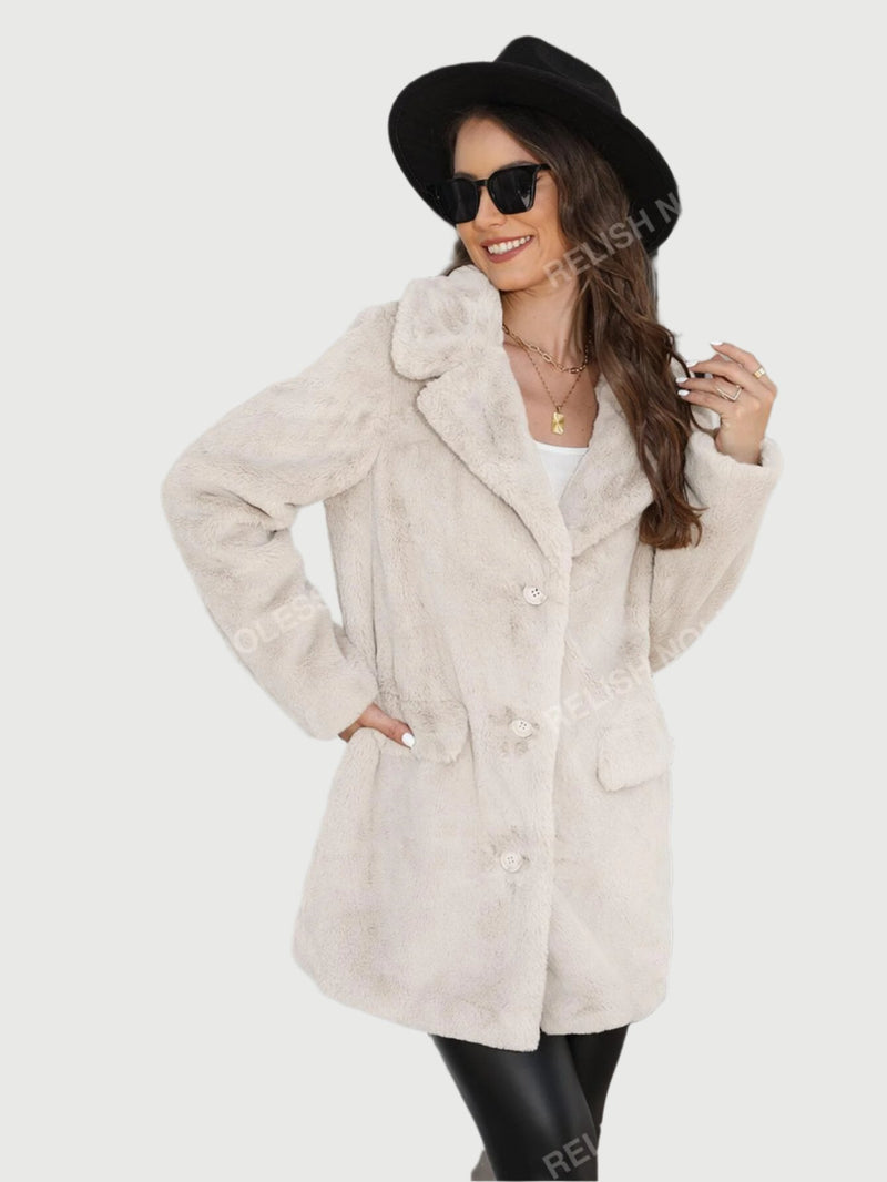 Women's Casual Faux Fur Lapel Jacket Women Faux Fur Coats RELISH NOLESS   