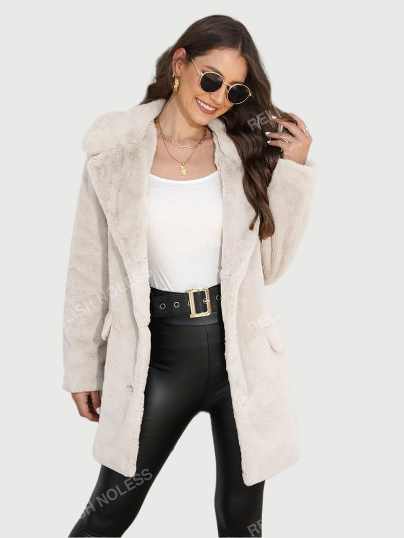 Women's Casual Faux Fur Lapel Jacket Women Faux Fur Coats RELISH NOLESS   