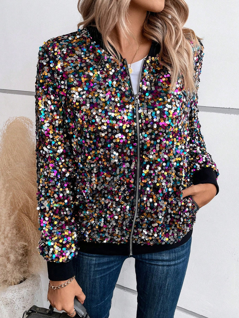 LUNE Sequin Accent Flight Jacket Women Lightweight Jackets Marven   