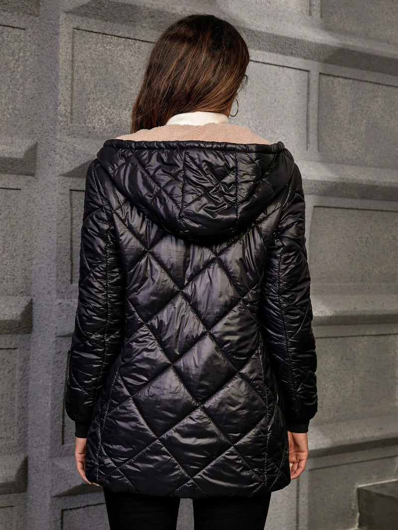 Modichic Zip Up Hooded Teddy Lined Quilted Coat Women Winter Coats SHEIN   