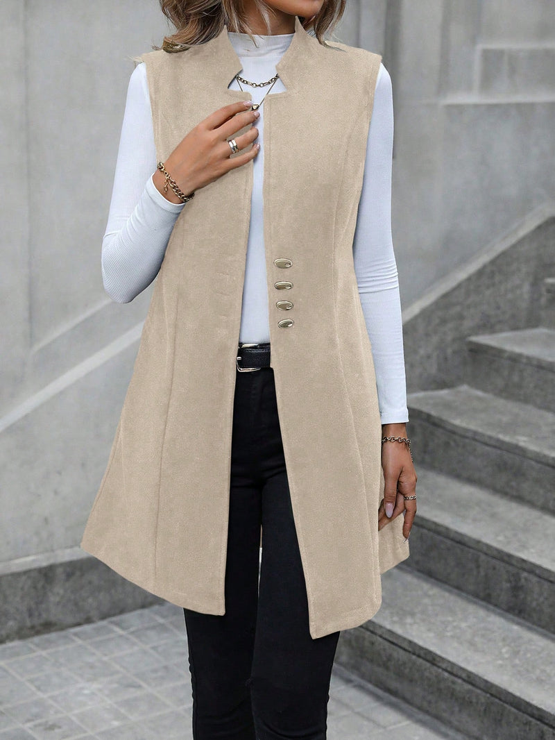 Slant Pockets Sleeveless Overcoat Women Overcoats Shein   