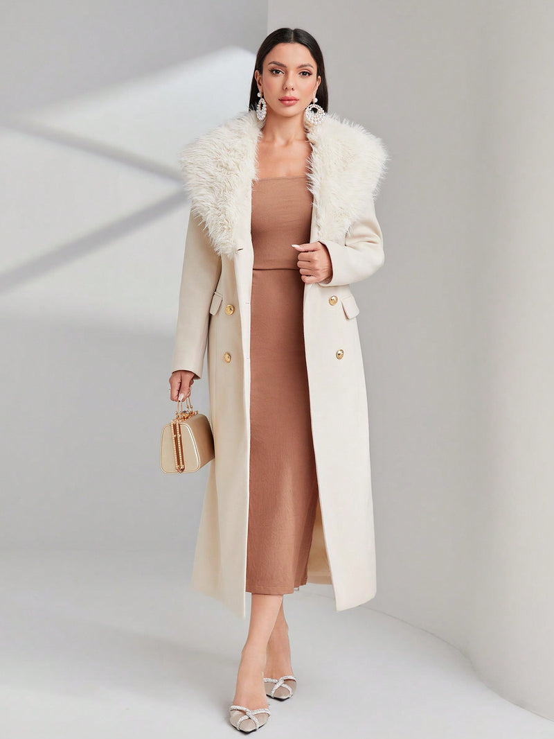 Modely Borg Collar Double Breasted Overcoat Women Overcoats Marven   