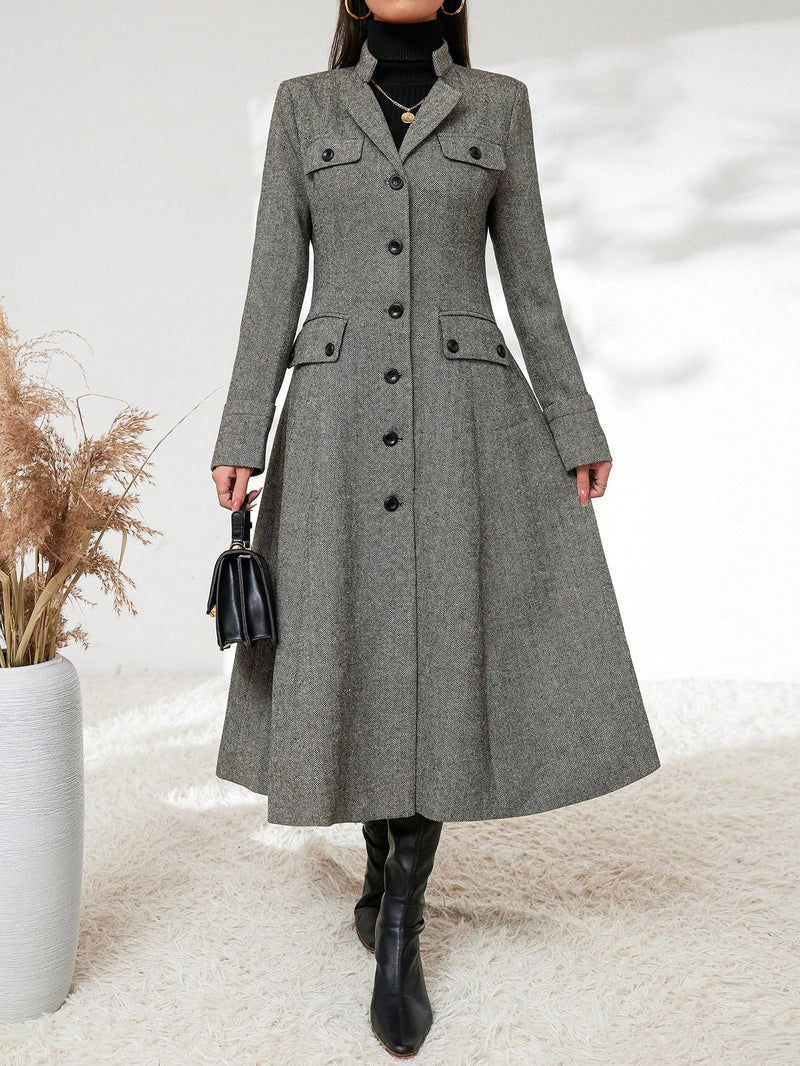 Modichic Lapel Neck Flap Detail Coat Women Coats Marven   