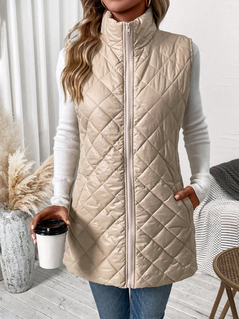 Solid Color Quilted Vest Jacket Women Winter Coats SHEIN   