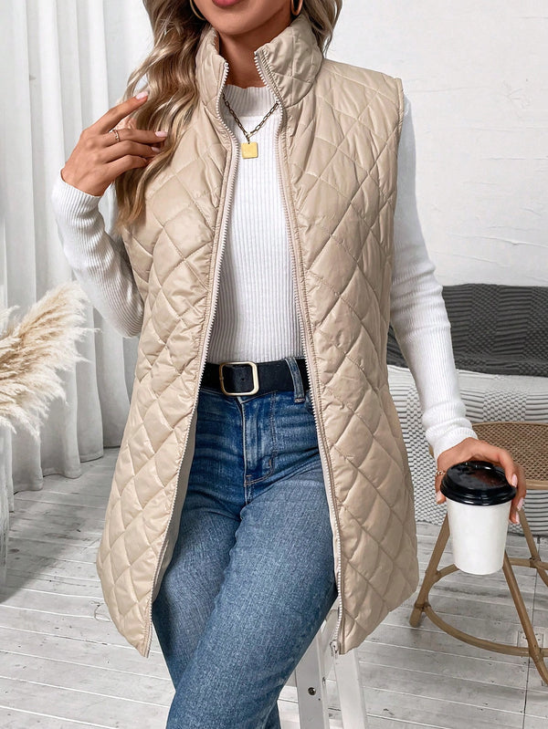 Solid Color Quilted Vest Jacket Women Winter Coats SHEIN   