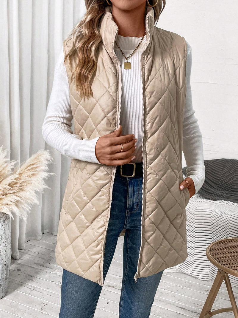 Solid Color Quilted Vest Jacket Women Winter Coats SHEIN   