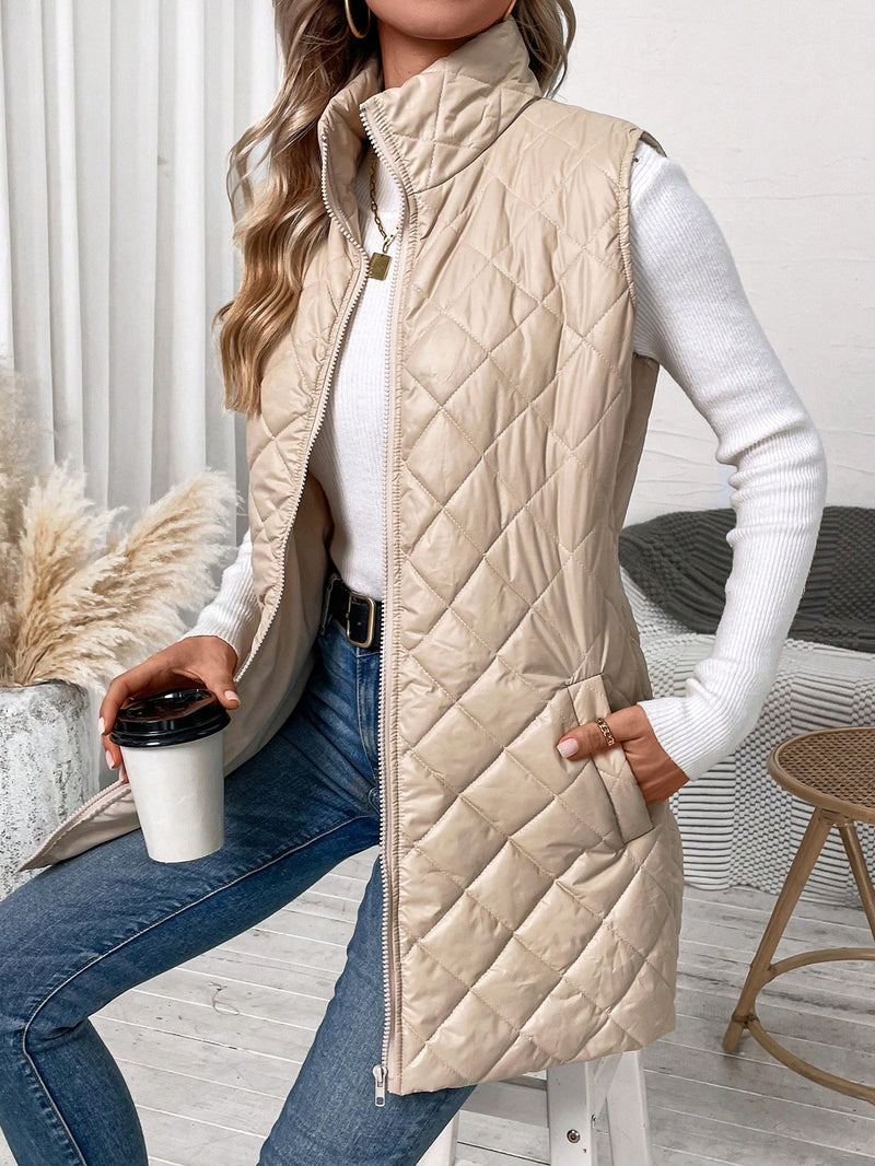 Solid Color Quilted Vest Jacket Women Winter Coats SHEIN   