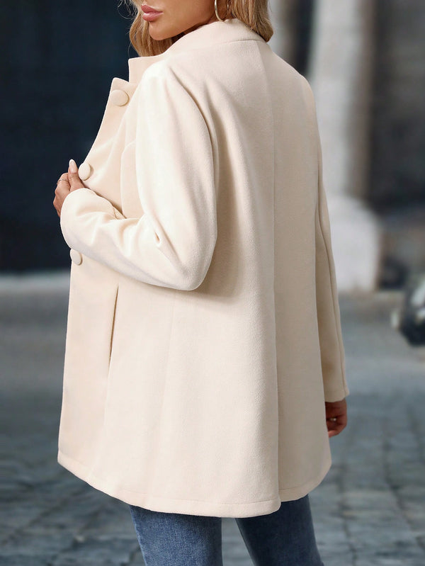 Casual Thick Wool Blend Collar Midi Jacket Women Overcoats Marven   