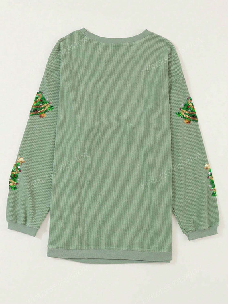 Sequin Christmas Tree Drop Shoulder Sweatshirt Sequin Christmas Tree Drop Shoulder Sweatshirt Marven   