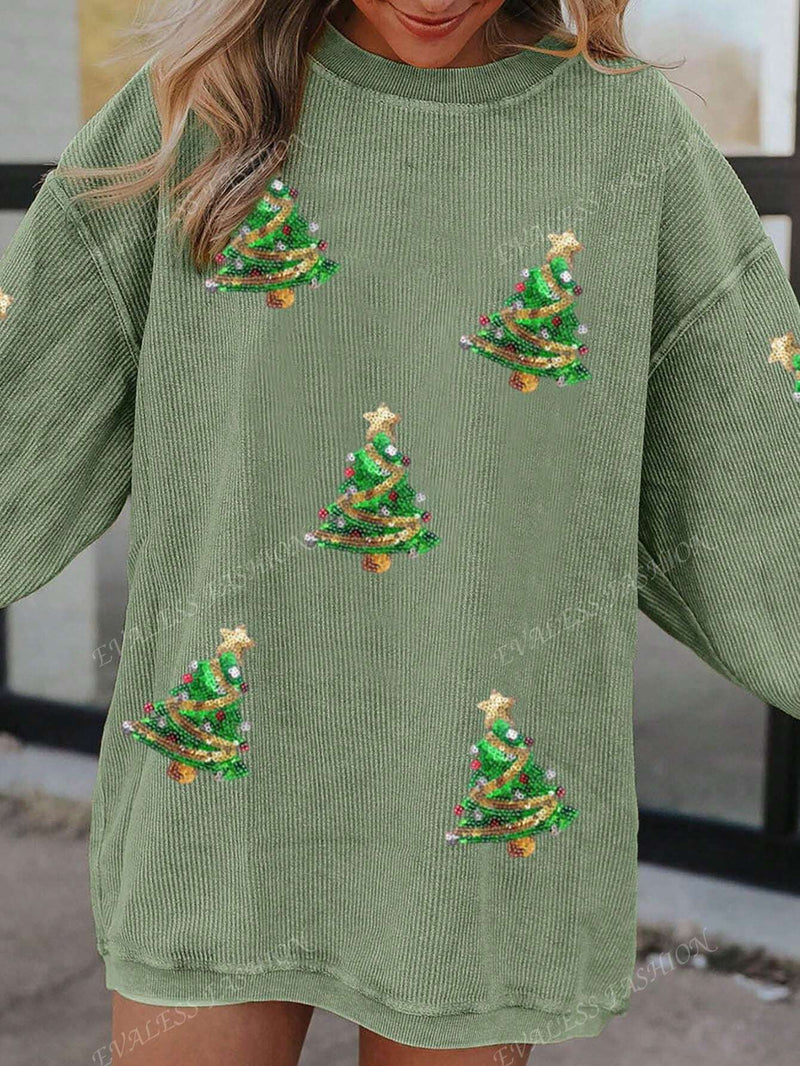 Sequin Christmas Tree Drop Shoulder Sweatshirt Sequin Christmas Tree Drop Shoulder Sweatshirt Marven   