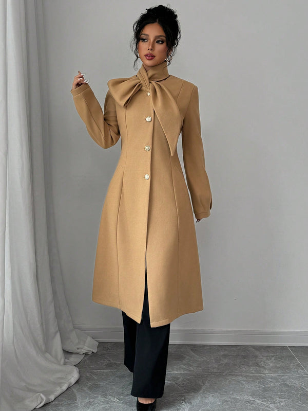 Privé Women's Self-Tie Collar Long Woolen Coat Women Overcoats Marven   