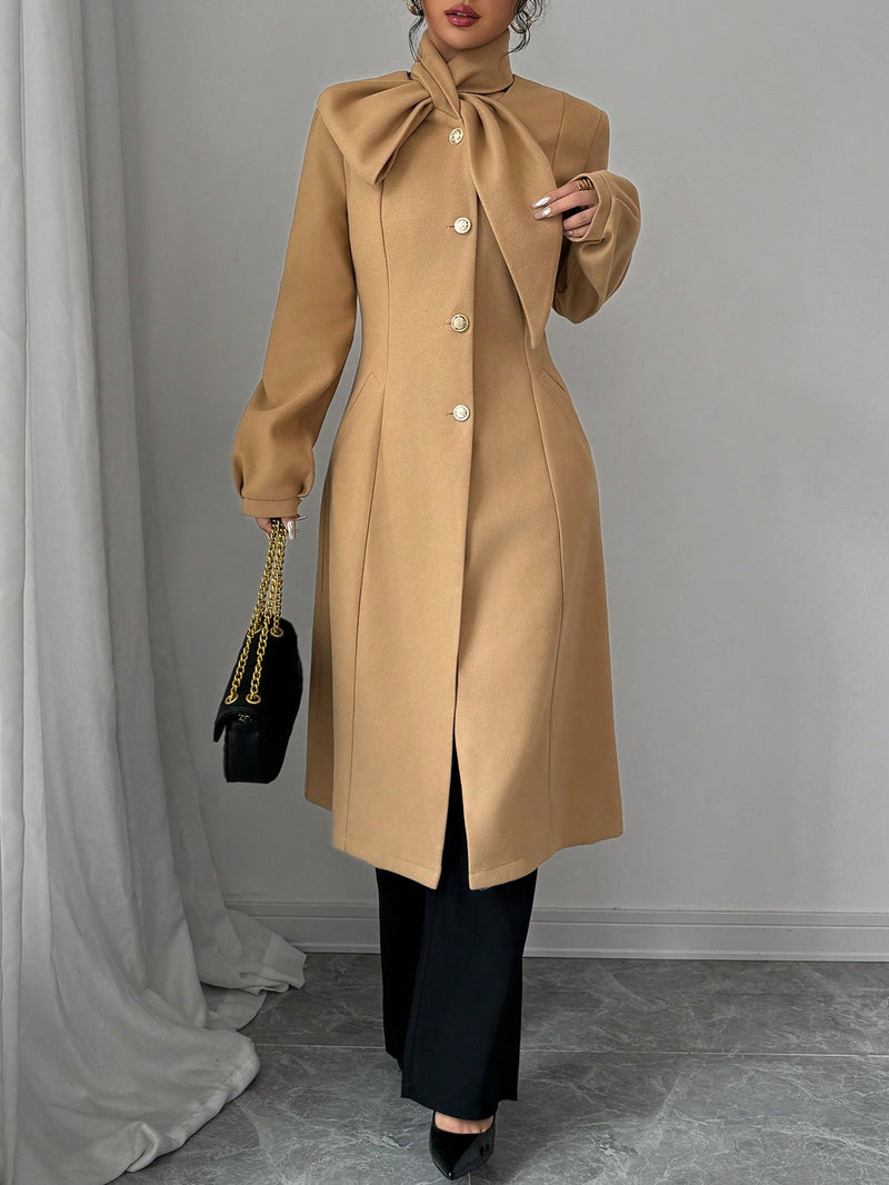 Privé Women's Self-Tie Collar Long Woolen Coat Women Overcoats Marven   