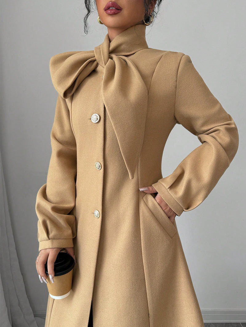 Privé Women's Self-Tie Collar Long Woolen Coat Women Overcoats Marven   