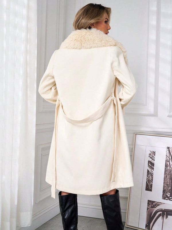 Women's Long Wool Coat with Fur Collar Women Overcoats Shein   