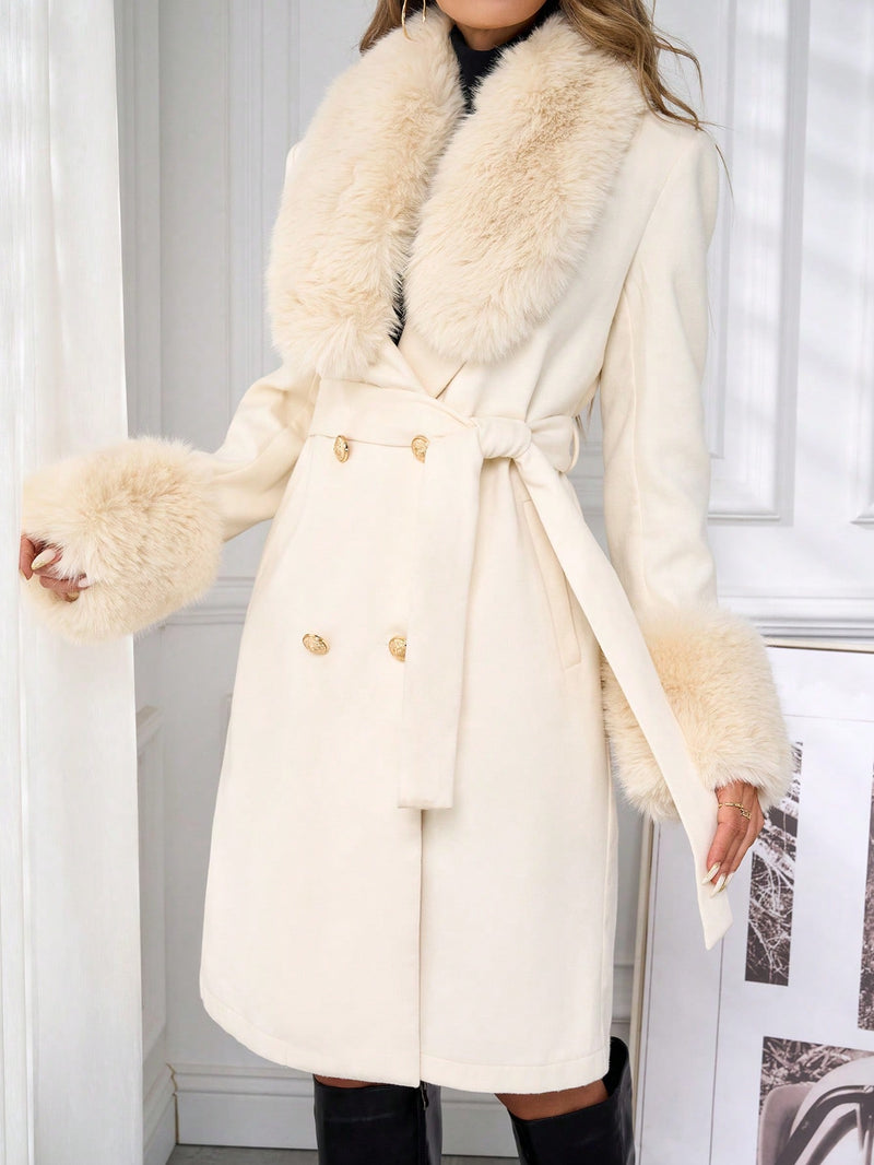 Women's Long Wool Coat with Fur Collar Women Overcoats Shein   