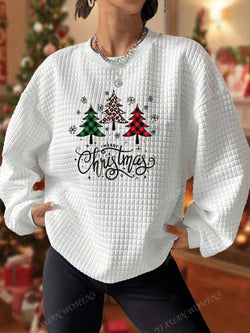 Women's Christmas Tree Printed Waffle Sweatshirt Women Sweatshirts Marven S  