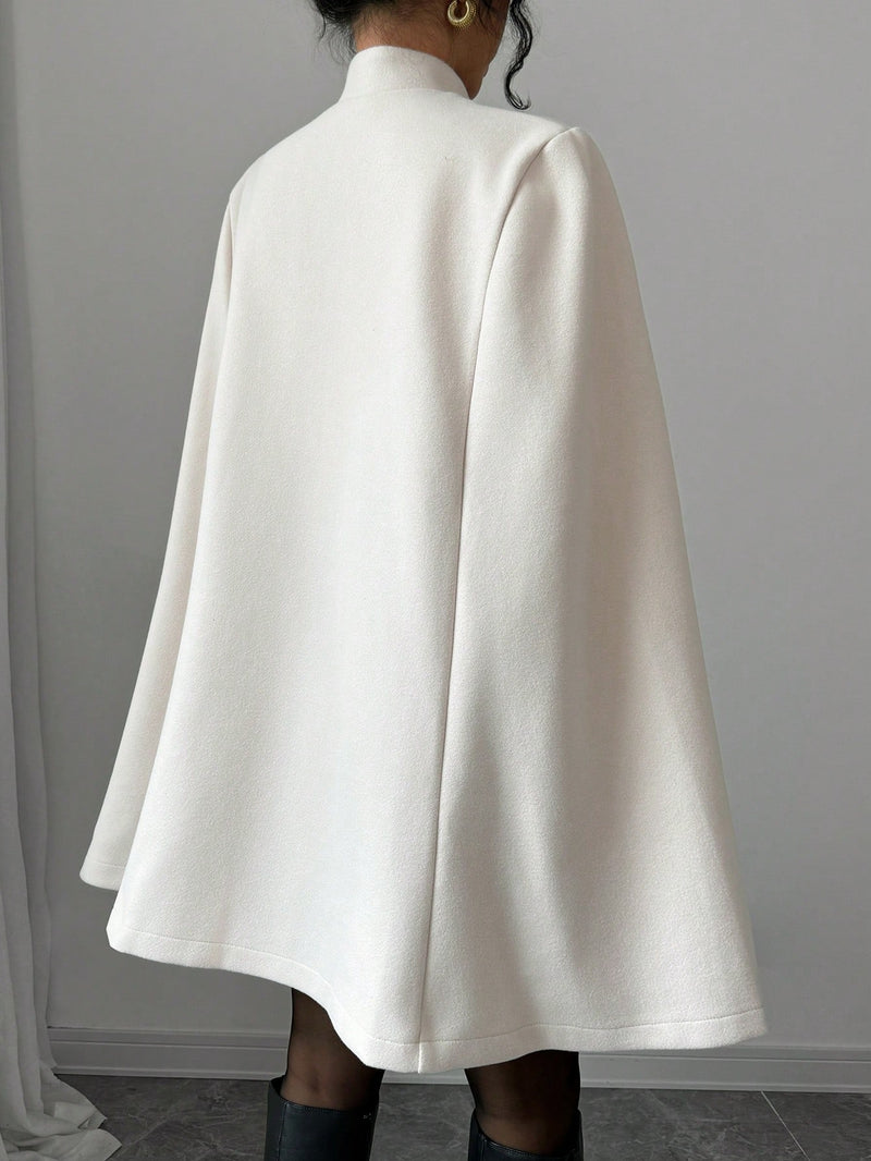 Privé Stand Collar Chinese Button Woolen Cloak Coat Women Overcoats Marven   