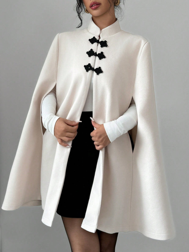 Privé Stand Collar Chinese Button Woolen Cloak Coat Women Overcoats Marven   