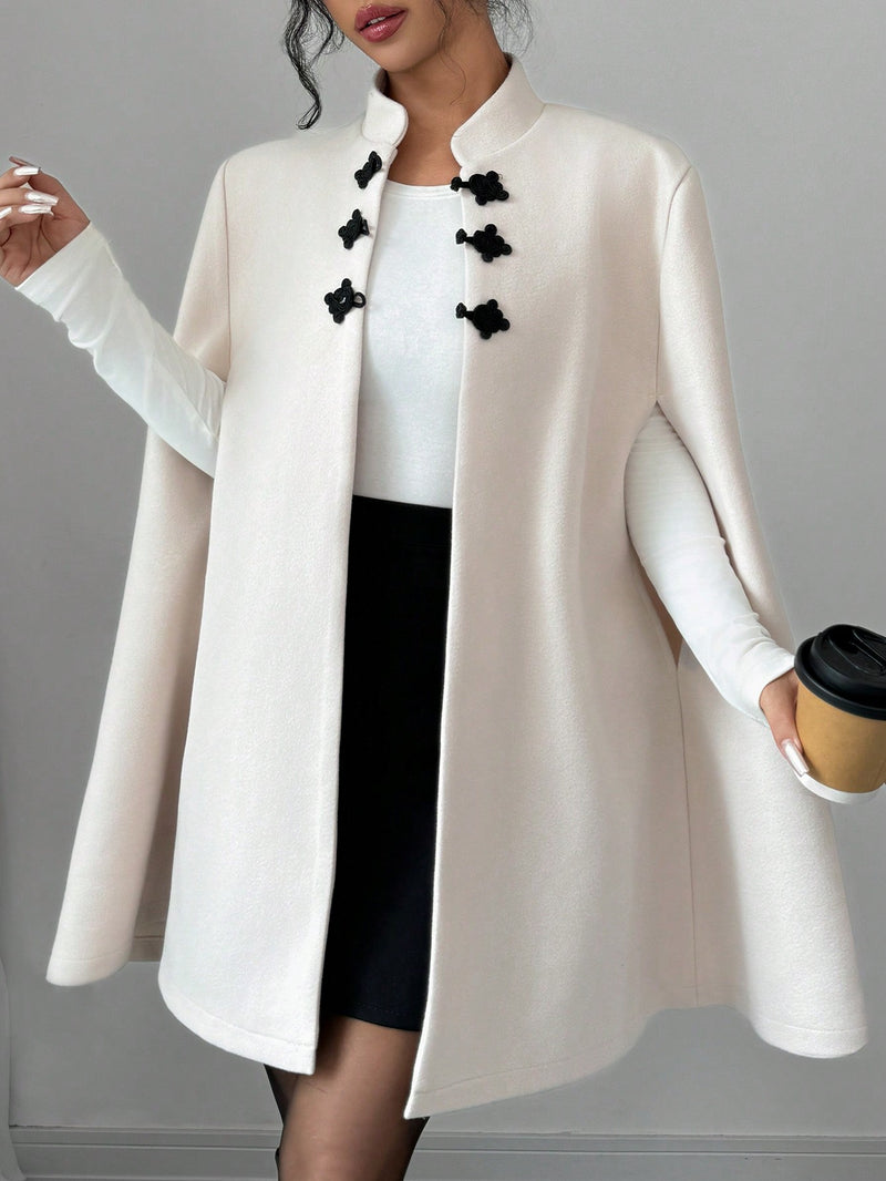 Privé Stand Collar Chinese Button Woolen Cloak Coat Women Overcoats Marven   