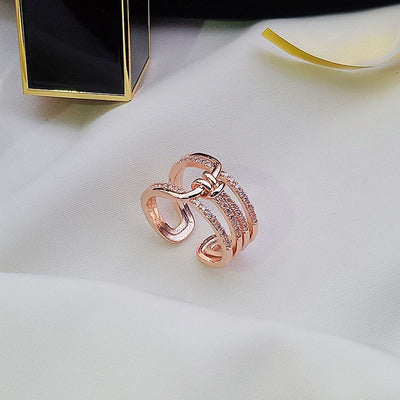 Womens Fashion Design Micro Set Zircon Ring Zircon Ring Marven Rose Gold  