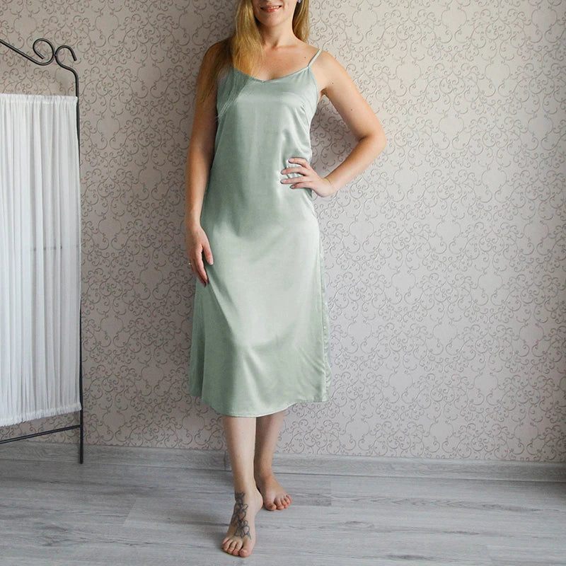 Long Satin Spaghetti Strap Dress Long Satin Spaghetti Strap Dress Marven Green 4XL CHINA