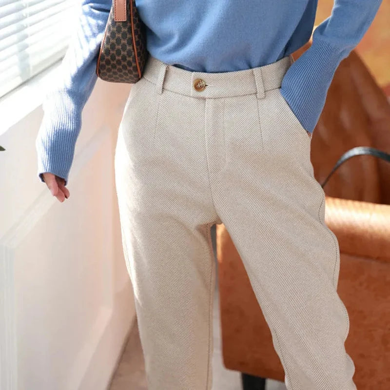 High Waisted Woolen Harem Pencil Pants | Office Lady Casual Trousers High Waisted Woolen Harem Pencil Pants | Office Lady Casual Trousers Marven Apricot S 