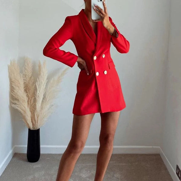 Vintage Red Notched Long Sleeve Suit for Women Vintage Red Notched Long Sleeve Suit for Women Marven   