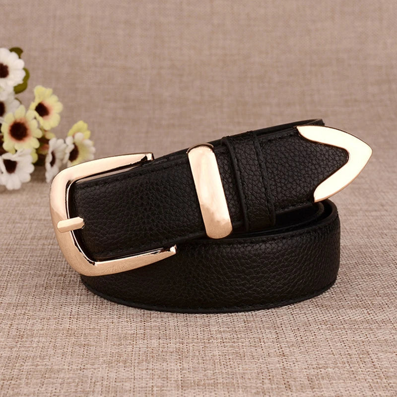 Leather Belts Gold Buckle  Marven Black 115CM 