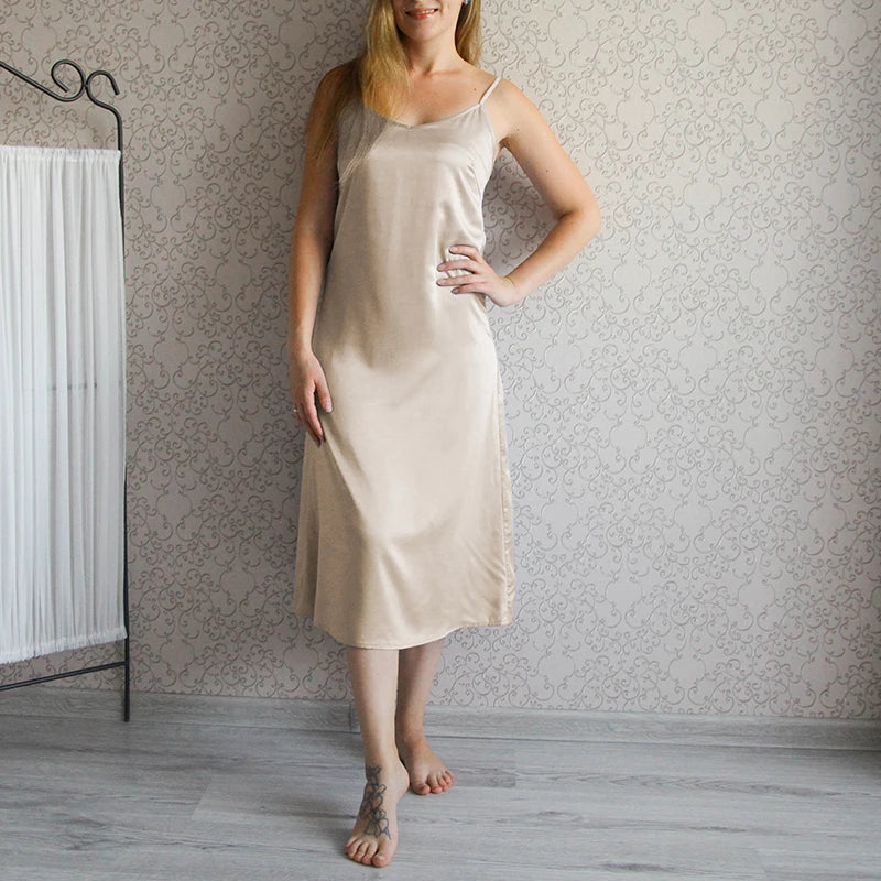 Long Satin Spaghetti Strap Dress Long Satin Spaghetti Strap Dress Marven Beige XXXL CHINA