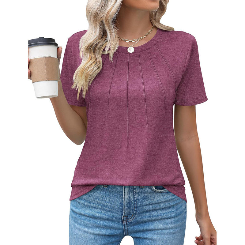 Round Neck Short Sleeve Women's Round Neck Short Sleeve women AliExpress Wine Red L 