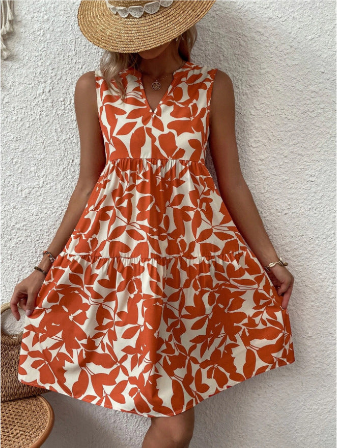 Women's Loose  Pleated Print Dress Women's Loose Pleated Print Dress AliExpress Orange 3XL 