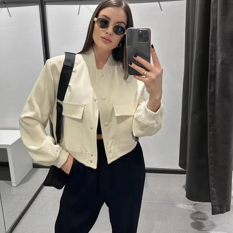 White Bomber Jacket for Women – Cropped Baseball Aviator Coat White Bomber Jacket for Women – Cropped Baseball Aviator Coat Marven   