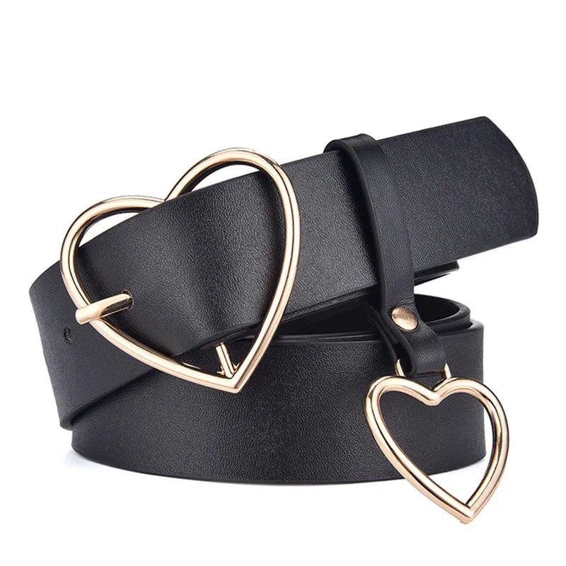 Fashion Leather Belt Metal Heart  Marven Black and Gold 100cm CHINA