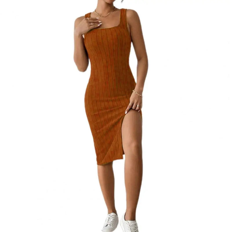 Side Split Breathable  Midi Dress Sleeveless Side Split Breathable Midi Dress Marven Brick Red XL 