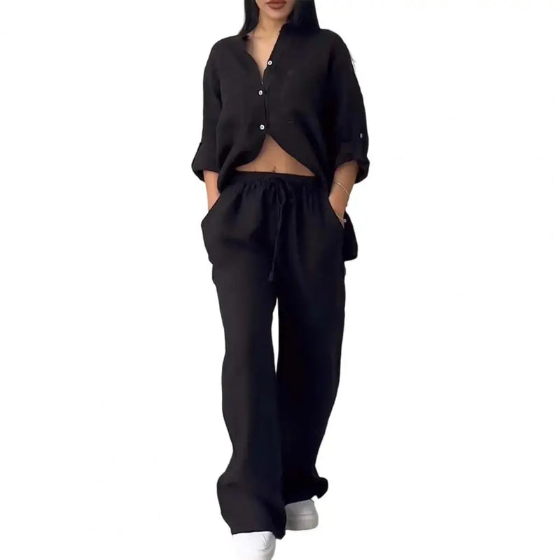 Chic Comfort Wide-Leg Trousers & Blouse Set Chic Comfort Wide-Leg Trousers & Blouse Set Marven black S 