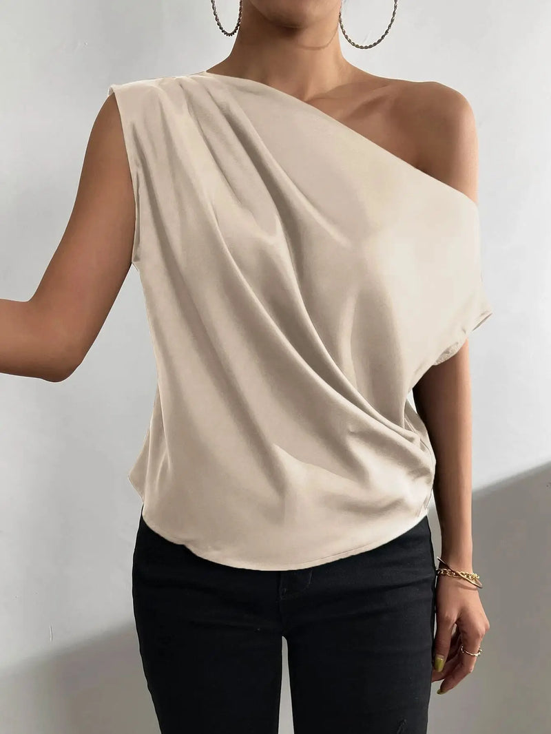 Asymmetric Off-Shoulder Blouse  Marven Beige XL 