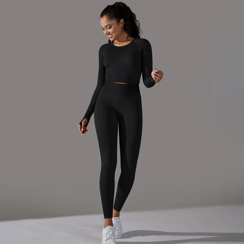 2 Piece Set Fitness Leggings Long Sleeve Shirts 2 Piece Set Fitness Leggings Long Sleeve Shirts Marven Black S 