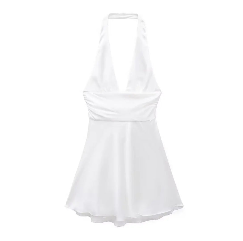 Satin Halter Bow Tie Dress Satin Halter Bow Tie Dress Marven White L 