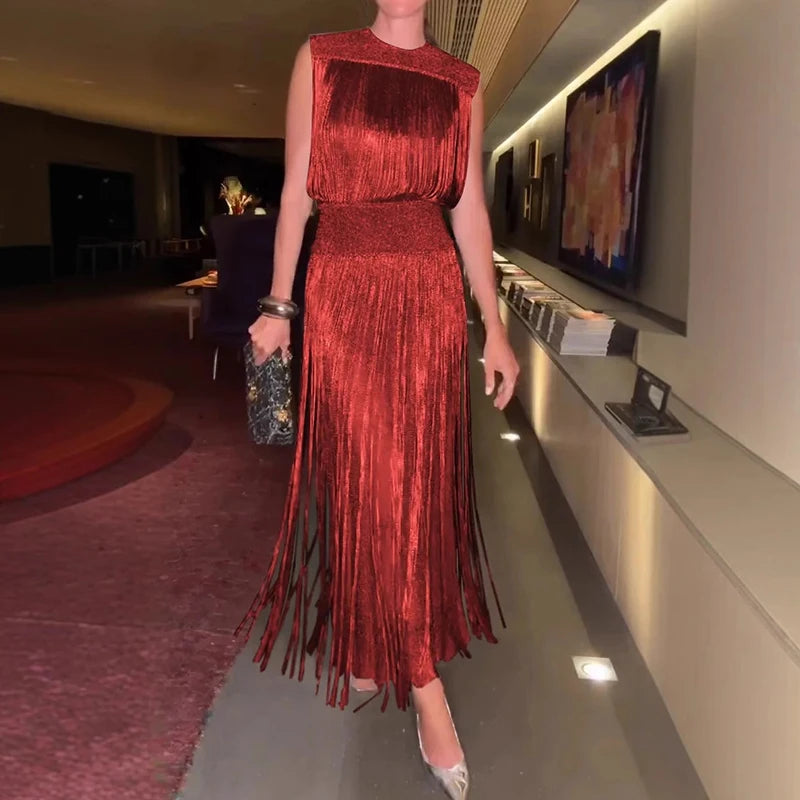 Elegance Tassel Charm Maxi Dress