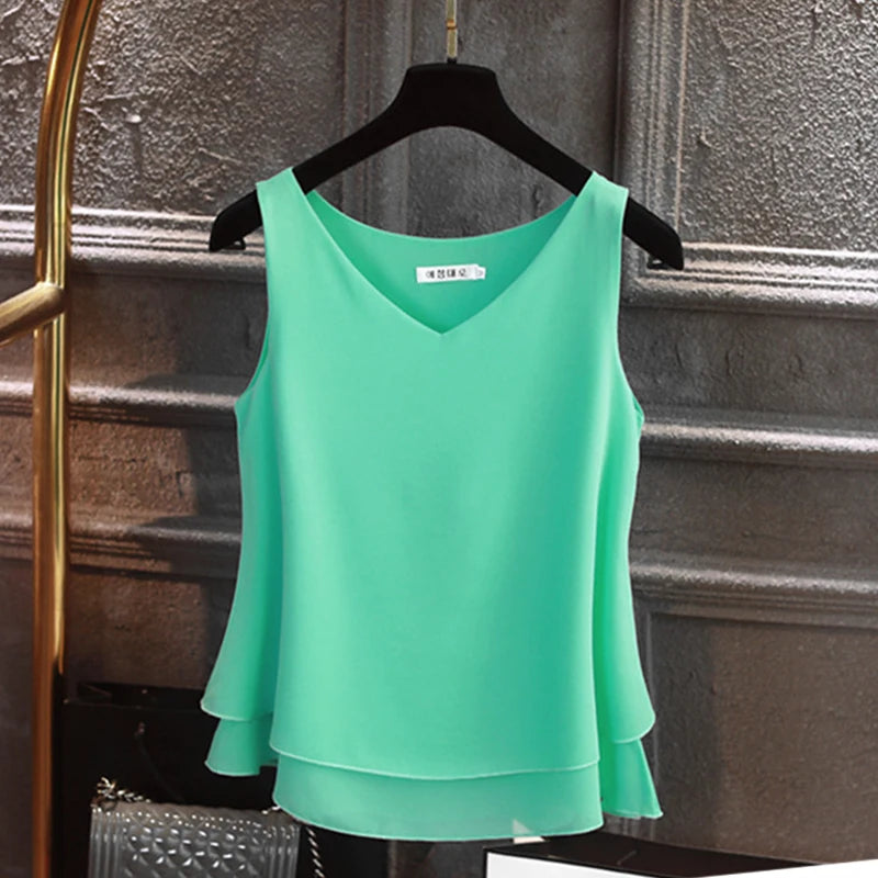 Sleeveless Chiffon Blouse Sleeveless Chiffon Blouse Marven light green 3XL 