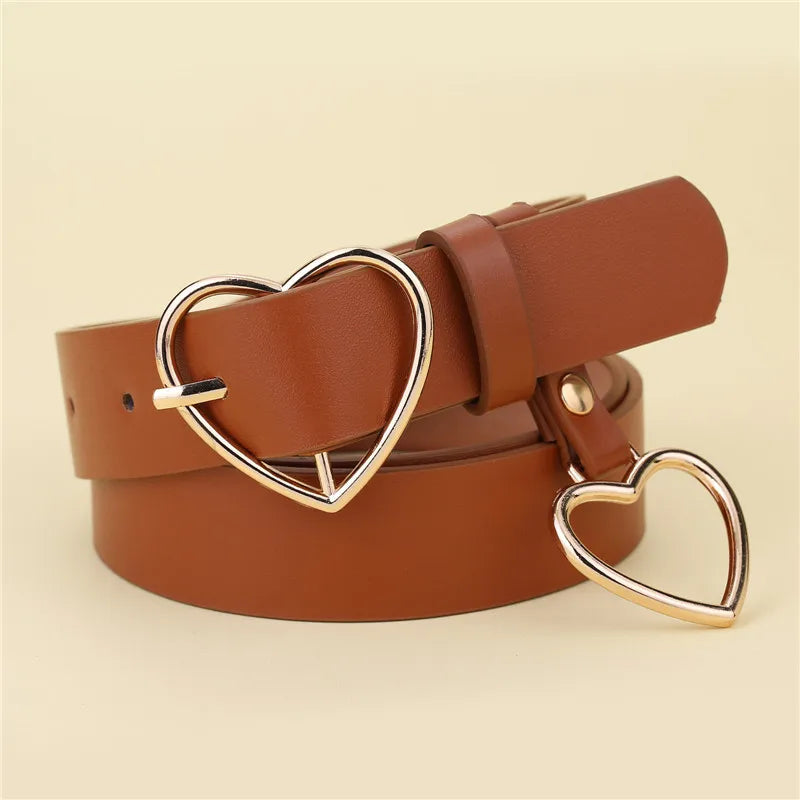 Fashion Leather Belt Metal Heart  Marven Camel and Gold 100cm CHINA