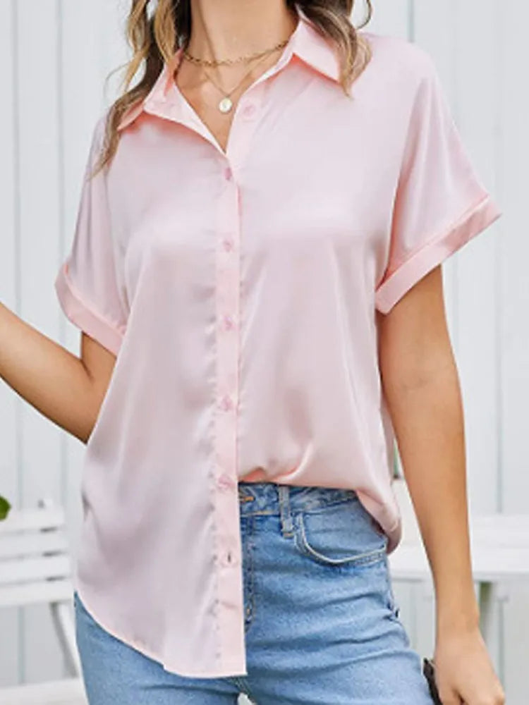 Short Sleeve Silk Blouse  Marven Pink XL 