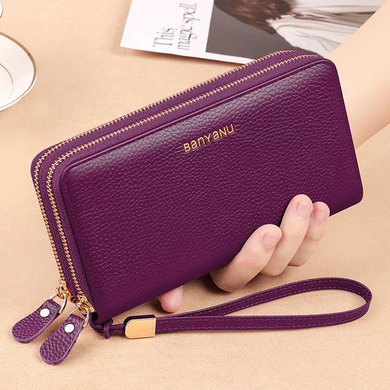 Leather Wallet Clutch Zipper  Marven Style B Purple  