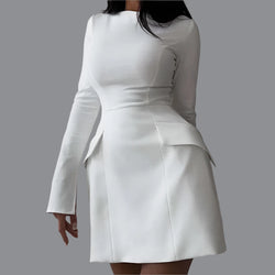 White O-Neck Long Sleeve Dress for Women Casual White O-Neck Long Sleeve Dress for Women Marven White S 