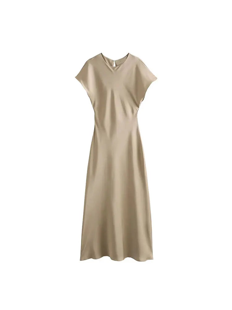 Midi Satin Dress Midi Satin Dress Marven Beige L 