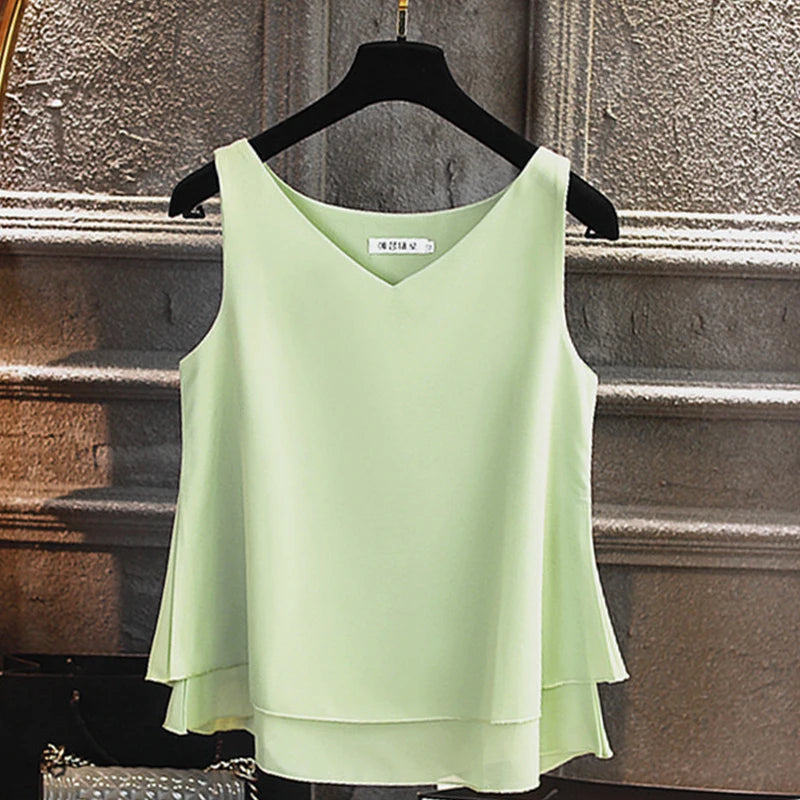 Sleeveless Chiffon Blouse Sleeveless Chiffon Blouse Marven Leather green 3XL 